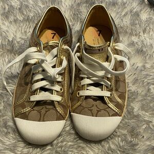 Coach Brown and White Signature Sneakers Size 7